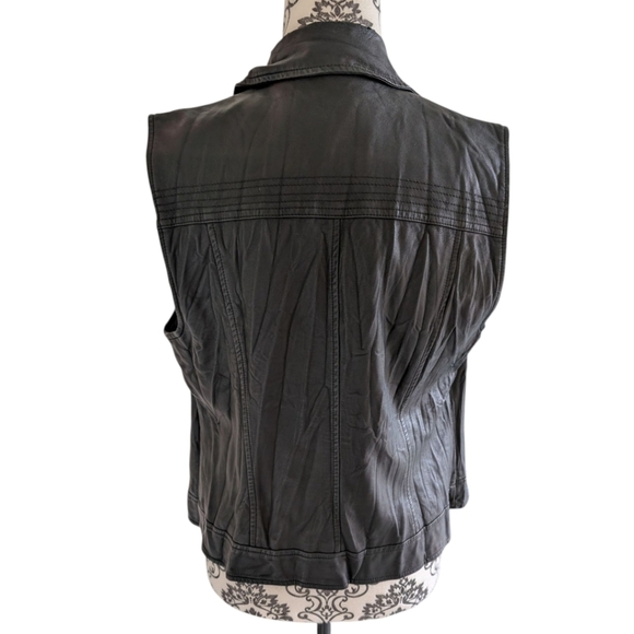 ROCK & REPUBLIC Moto Vest Grunge 90s Goth Rocker Women L Vegan Leather Black - Picture 3 of 13